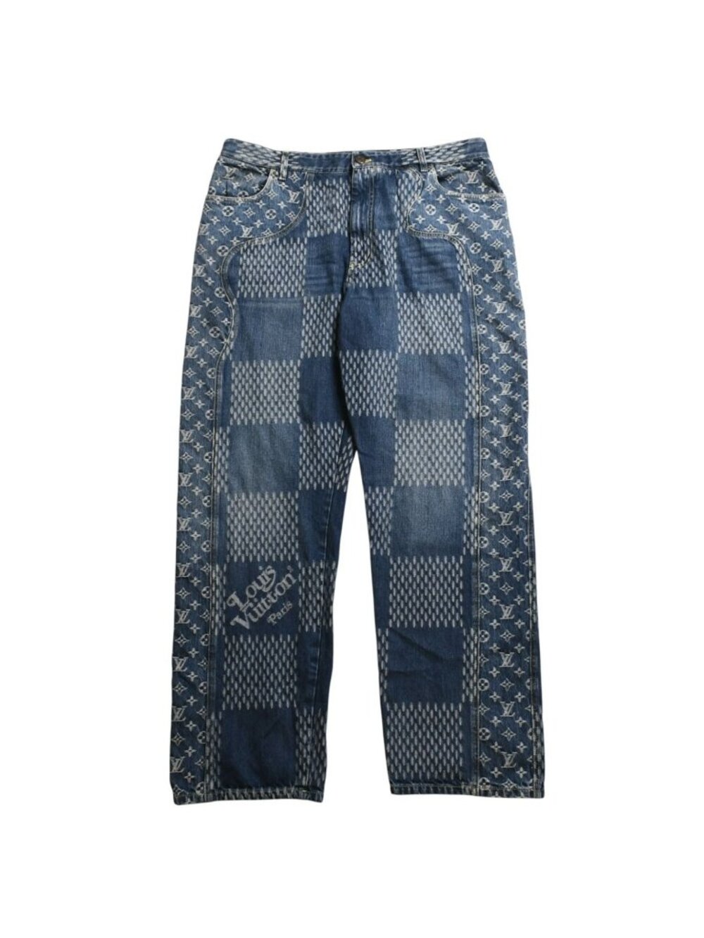Louis Vuitton x NIGO Denim Pants Giant Damier Waves Monogram Blue